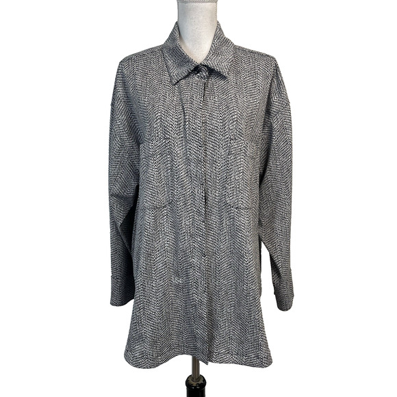 Athleta Blazer Jacket Plus sz 1X Black Taupe Check Stretch Career Casual Pockets - Picture 1 of 9